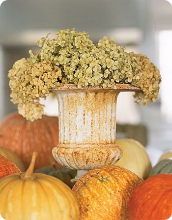 country living urn and pumpkins