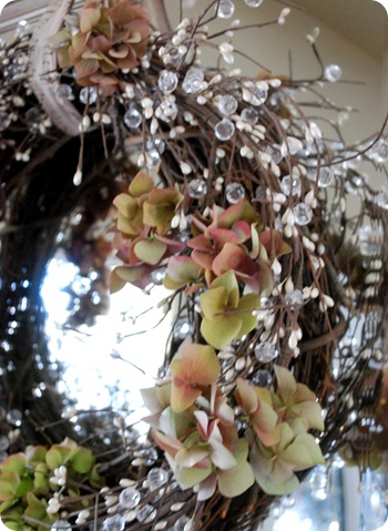 hydrangea in grapevine wreath