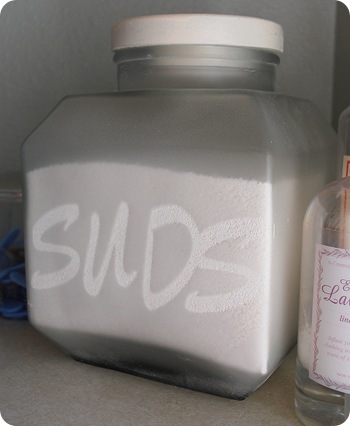 laundry room frosted glass jar