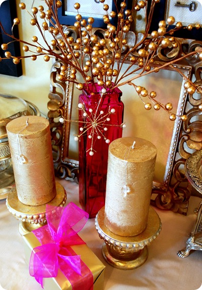 pink vase and golden berries