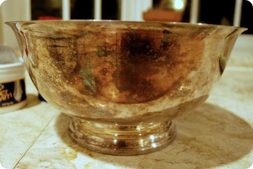 silver bowl before polish