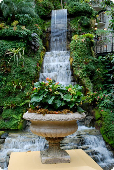waterfall and urns