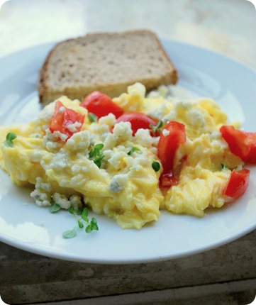 scrambled with cheese herbs tomatoes