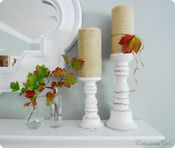 cg candles and leaves on mantel