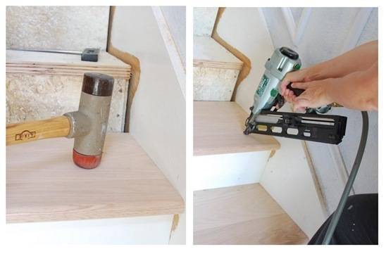 mallet and nail gun on stairs