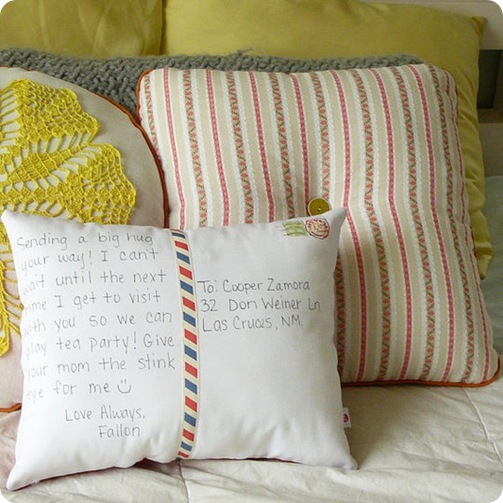 postcard pillow by olive via apt therapy