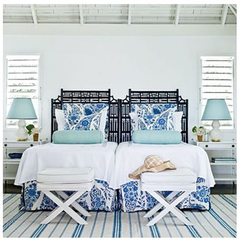 coastal living twin beds blue and white room