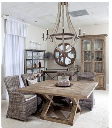 french furniture wine barrel chandy in dining room