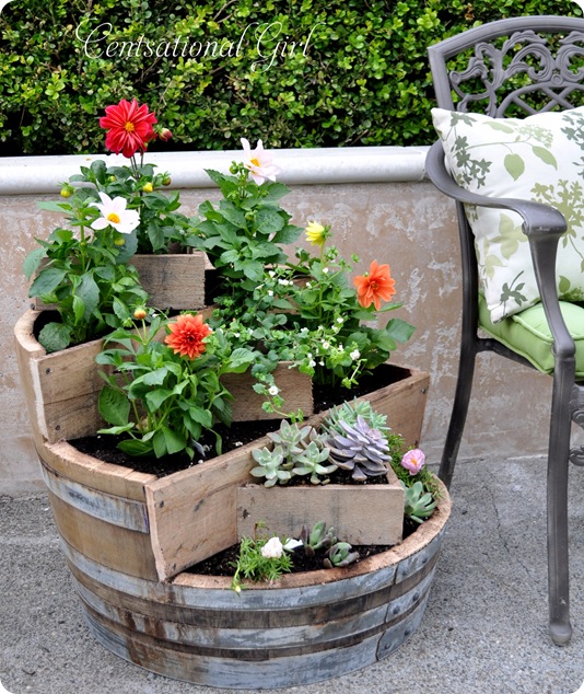 kates tiered recycled barrel planter