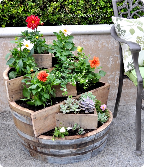 kates tiered recycled wine barrel planter