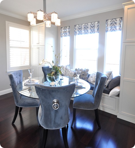 blue velvet chairs dining space