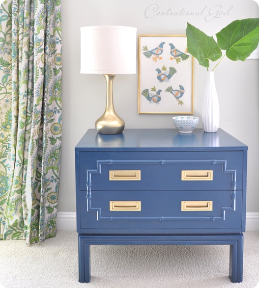 peacock blue faux bamboo chest with curtain