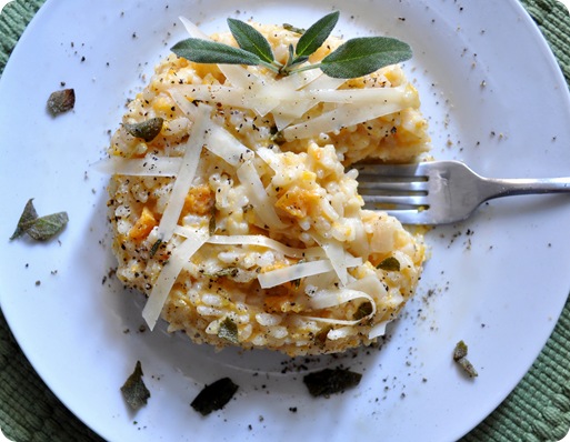 roasted butternut squash risotto on plate