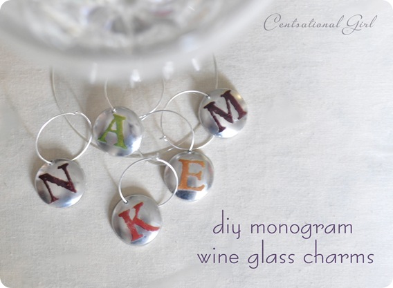 diy monogram wine glass charms