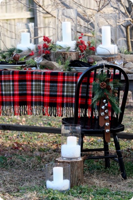 flannel blanket outdoor christmas table
