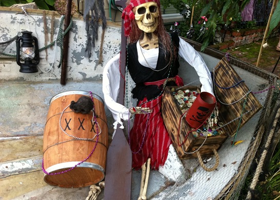 skeleton pirate in boat