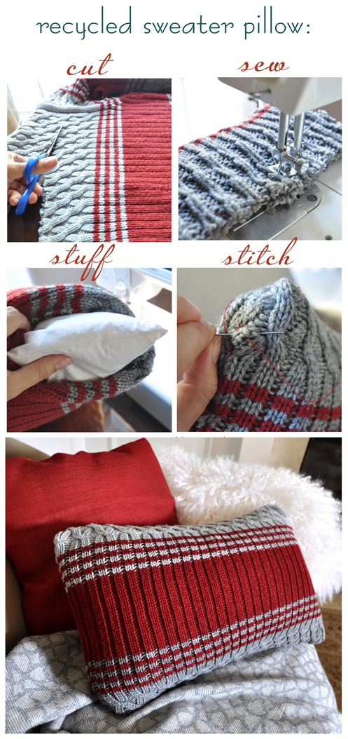 how to make recycled sweater pillow