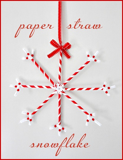 red paper straw snowflake with border