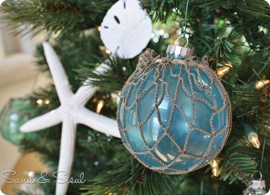 glass float ornament sand and sisal