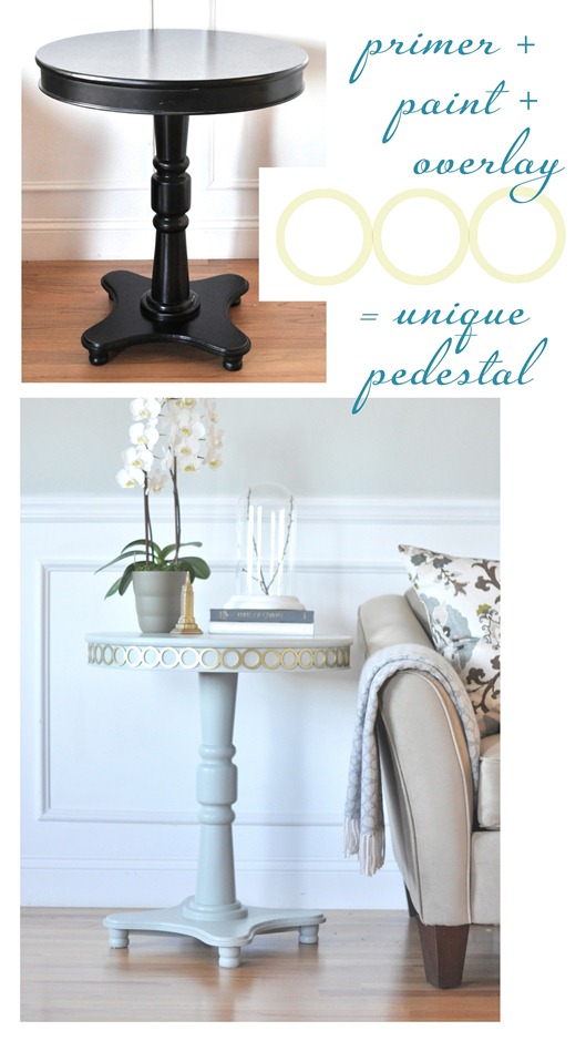 pedestal table with overlays before and after
