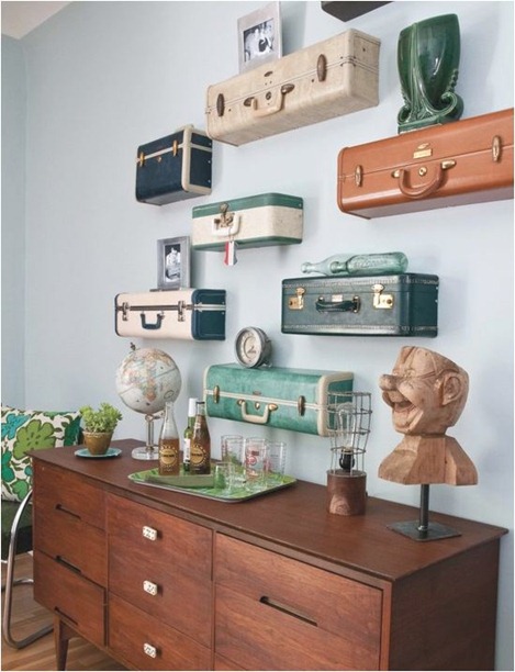 vintage suitcases as shelves