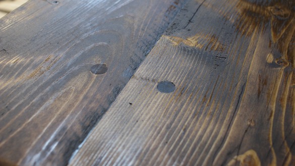stained reclaimed table detail