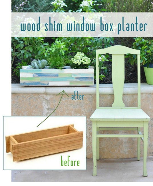 wood shim window box planter after