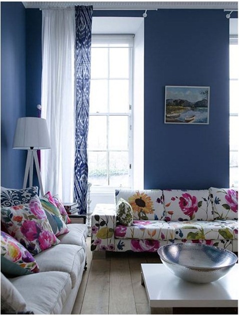 floral sofa blue walls design sponge