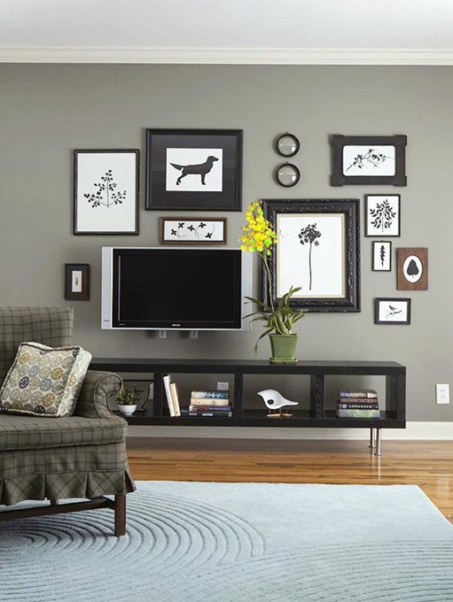 tv surrounded by art bhg