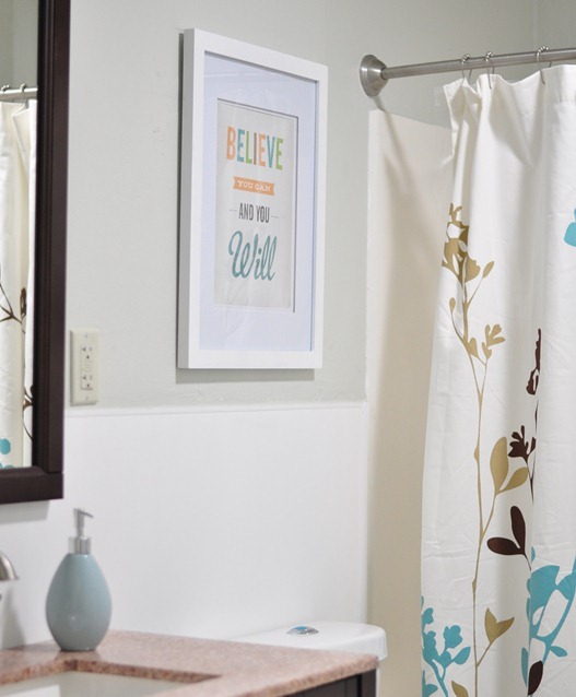 wall art and shower curtain