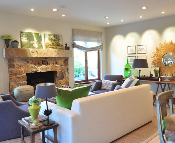 green accents in family room