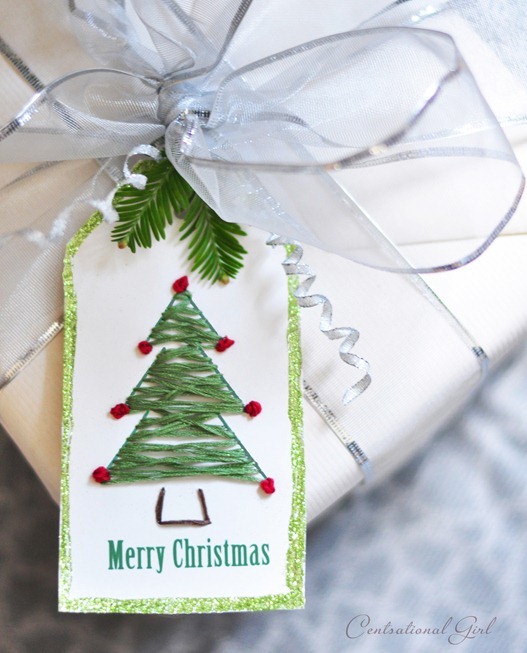 christmas tree embroidered gift tag