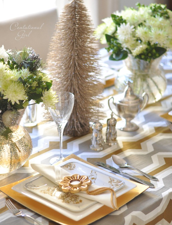 silver and gold holiday place setting