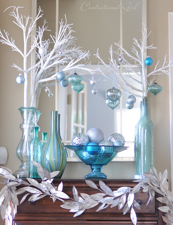 branches and bowl of ornaments