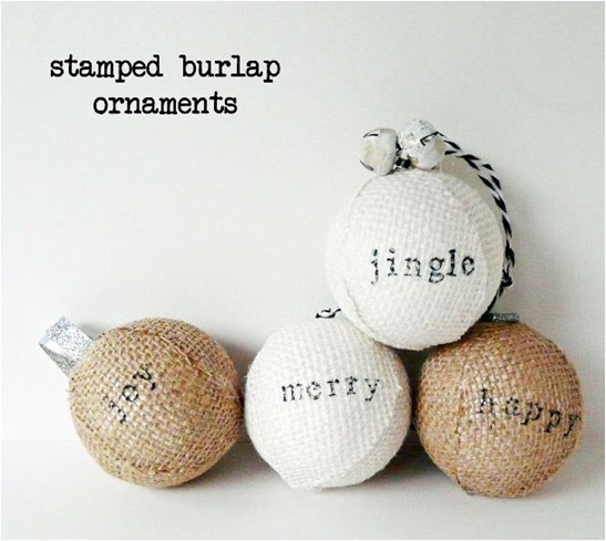 stamped burlap ornaments