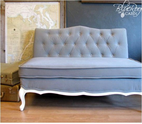 vintage sofa reupholstery blue roof cabin