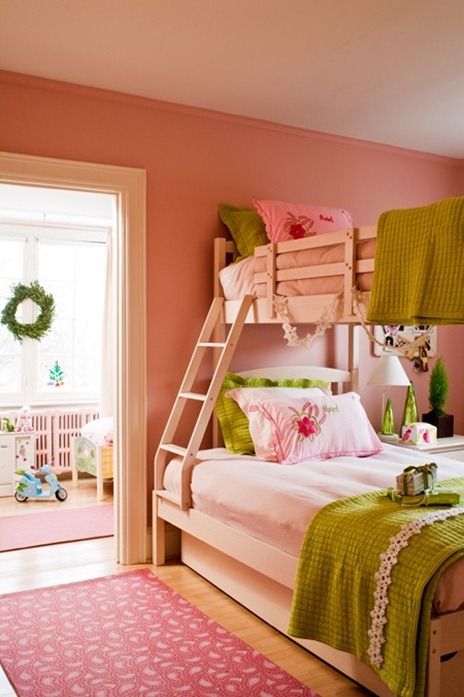 pink and green bunk beds for girls