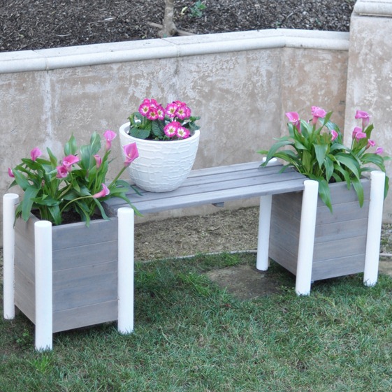 planter bench gray and white