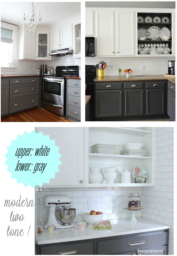 upper white lower gray kitchen cabinet paint