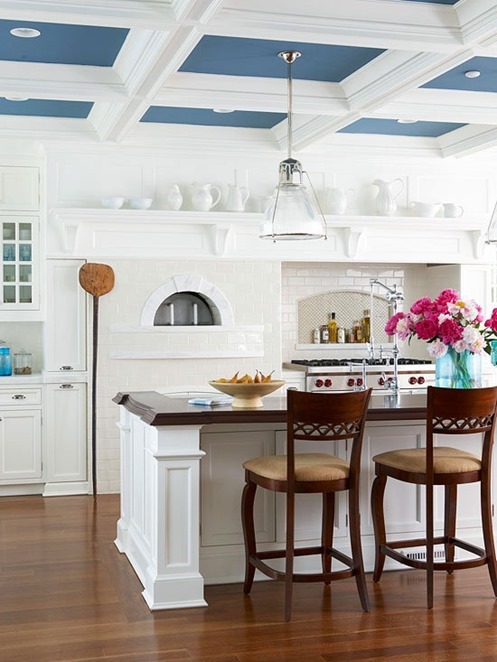 kitchen with coffered ceiling
