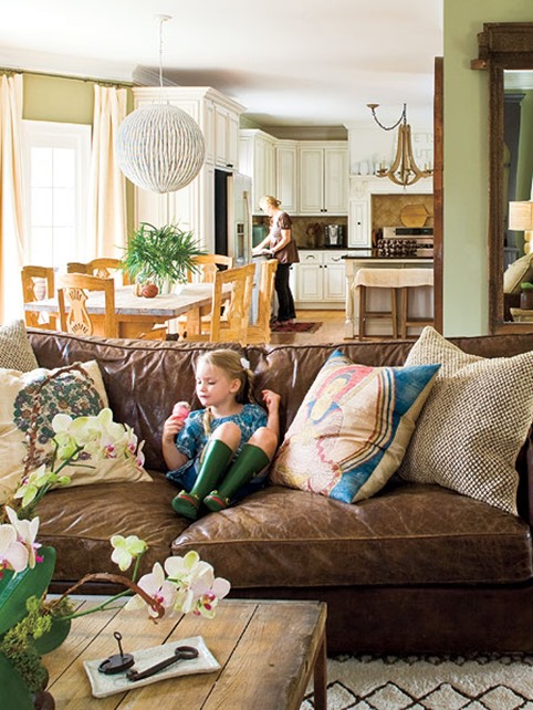 leather sofa in family room southern living