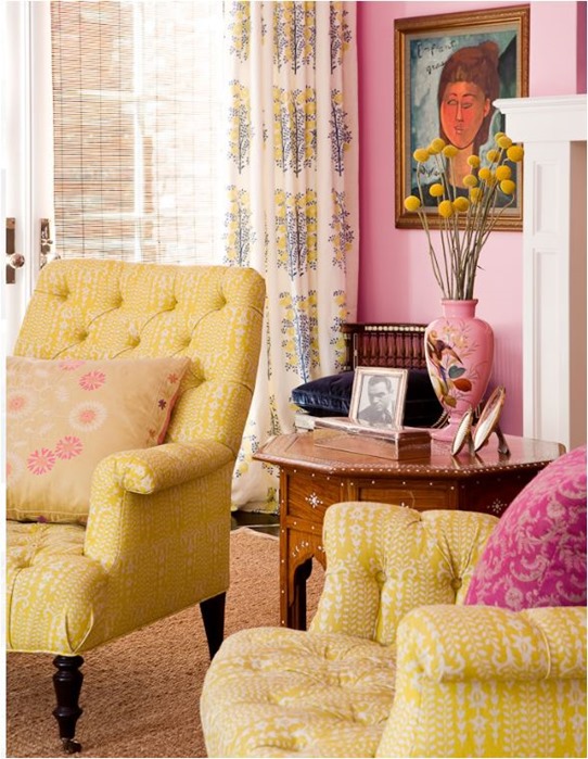 pink and yellow living room mwells