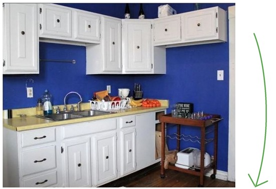 blue kitchen before and after