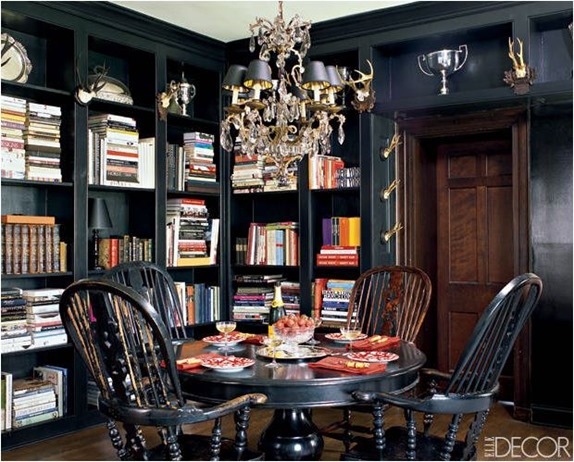 dine in library elle decor
