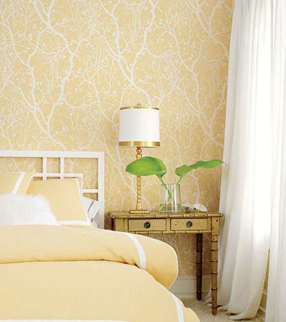 yellow wallpaper in bedroom