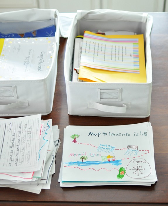 canvas bins for storing art and homework
