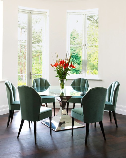 green chairs  in dining room