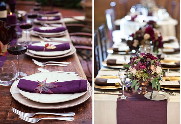 plum and gold table settings