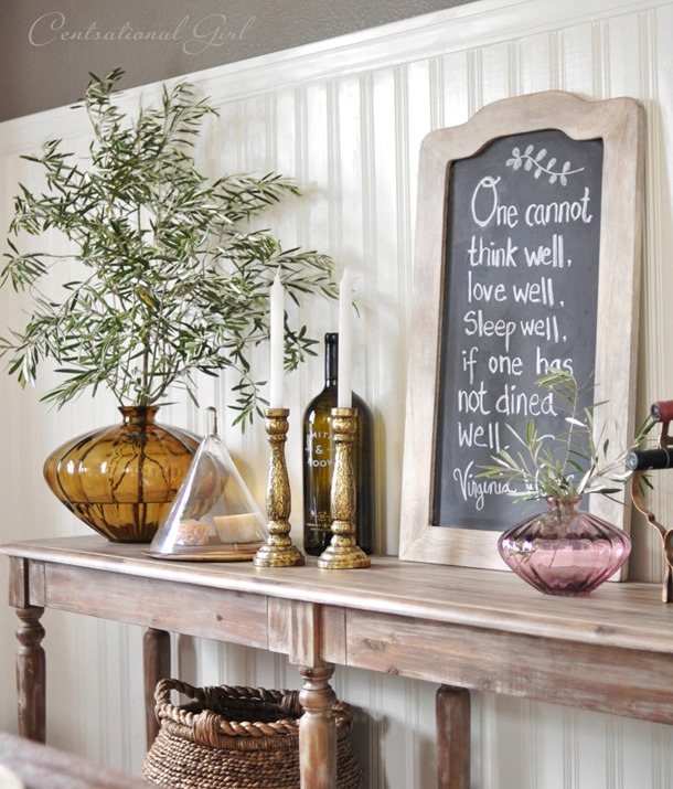 sideboard table with chalkboard
