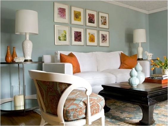 angie hranowski blue and orange living room
